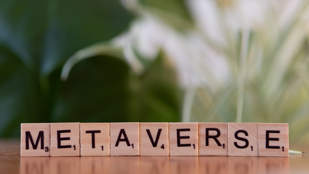 A close up of a block that says metaverse on it